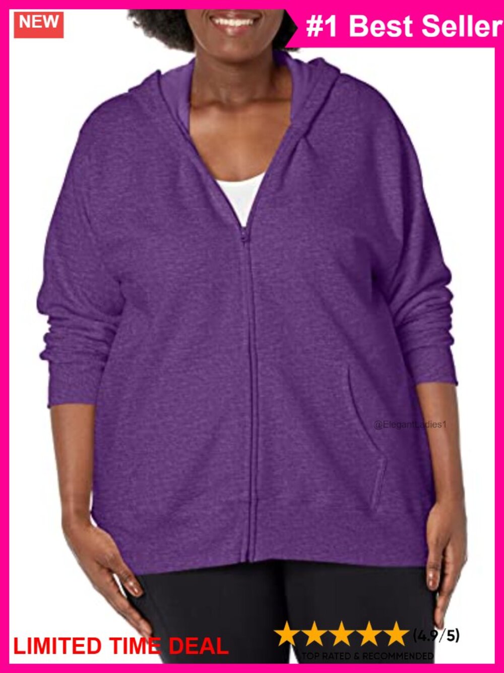 Plus Size Zip-Up Fleece Hoodie Long Sleeve Athletic Active Sweatshirt